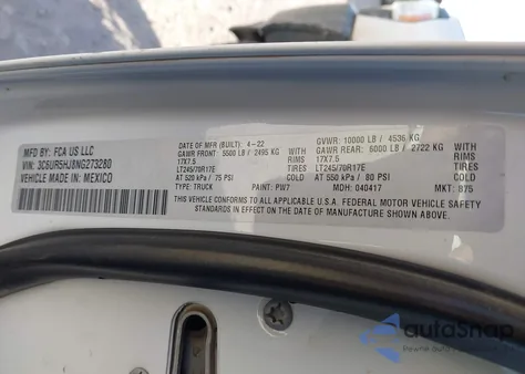 2022 Ram 2500 Tradesman из США, поврежденный, VIN 3C6UR5HJ8NG273280